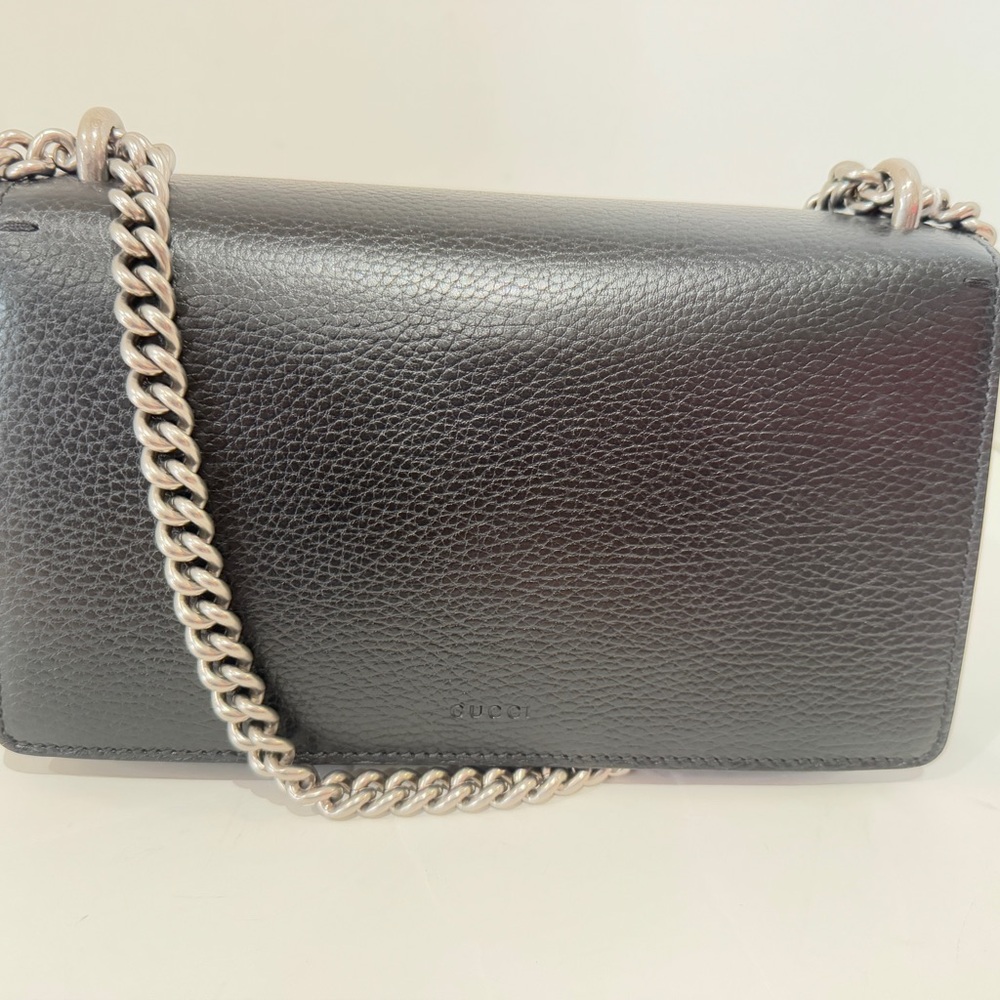 Dollar Calfskin Enamel Small Dionysus Shoulder Bag Black Electric Blue NEW - Picture 8 of 16